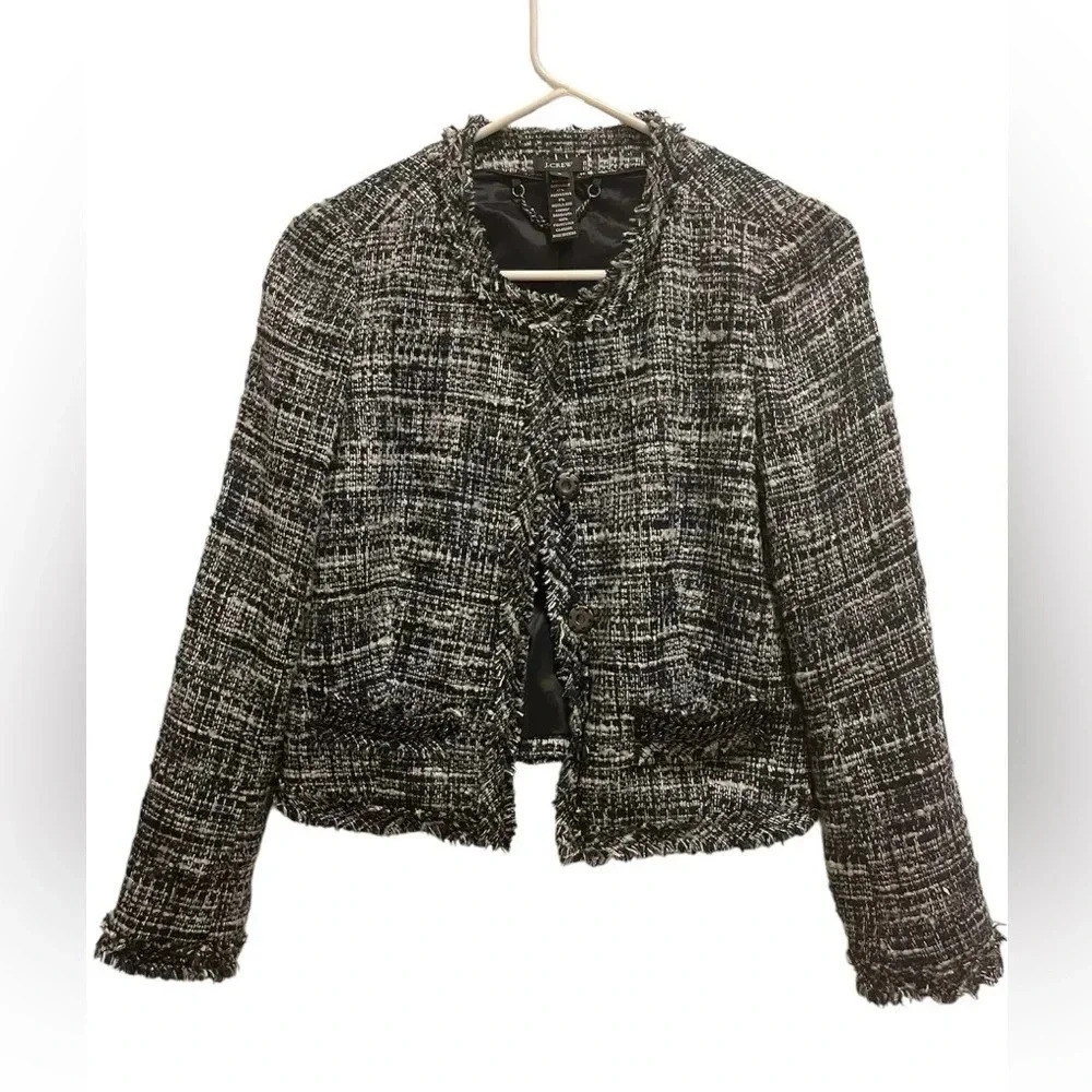 J Crew Womens Black
Textured Embellished Fringe
Beaded Long Sleeve Jacket